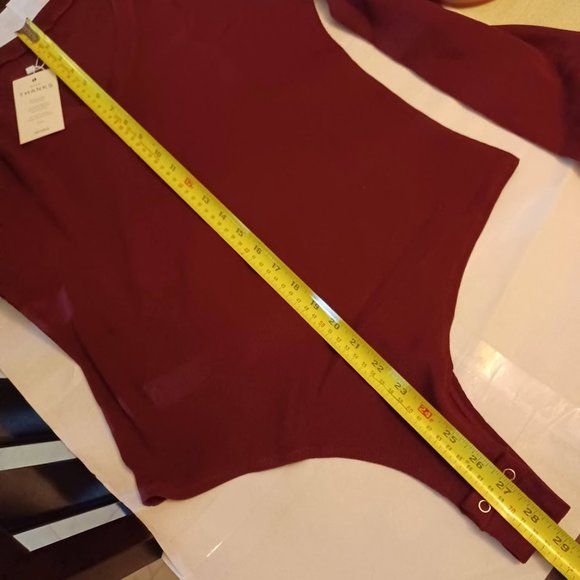 Reoria Bodysuit NEW Large Red -Long Ruffle Sleeve -V-Neck **SEE MEASUREMENTS** - Picture 9 of 15